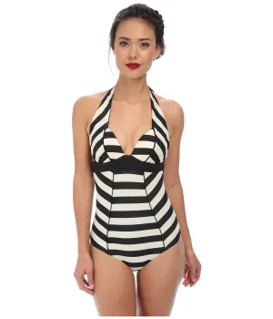 Unique Vintage Womens Ivory & Black Audrey One-Piece Swimsuit Size XXL