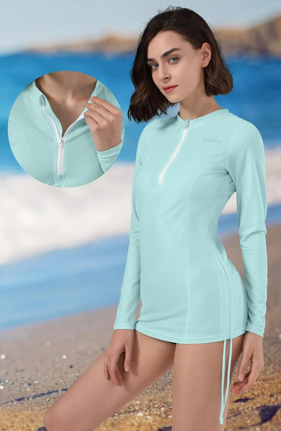 UPF 50  Long Sleeve Swimsuits for Women Ruched Rash Guard for Women Sun Protection Clothing Swim Tops Shirts