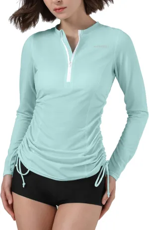 UPF 50  Long Sleeve Swimsuits for Women Ruched Rash Guard for Women Sun Protection Clothing Swim Tops Shirts
