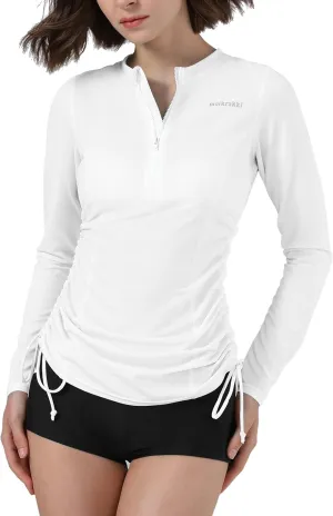 UPF 50  Long Sleeve Swimsuits for Women Ruched Rash Guard for Women Sun Protection Clothing Swim Tops Shirts