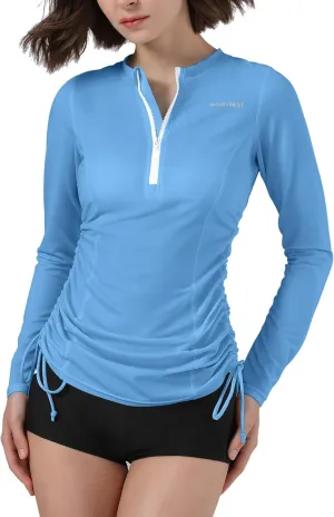 UPF 50  Long Sleeve Swimsuits for Women Ruched Rash Guard for Women Sun Protection Clothing Swim Tops Shirts