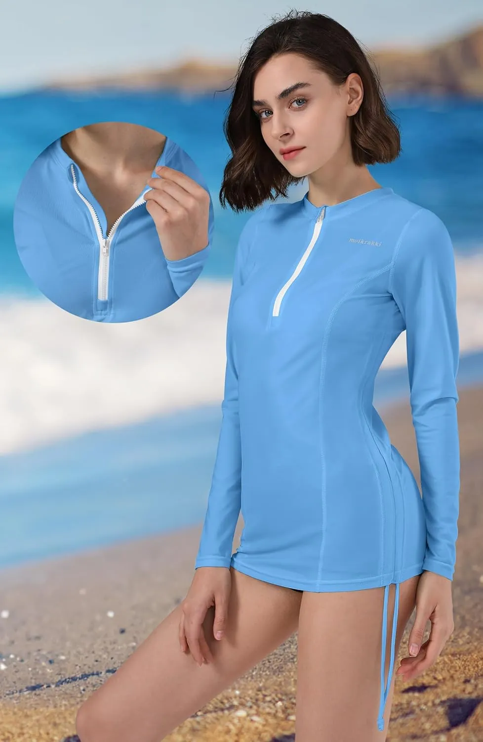 UPF 50  Long Sleeve Swimsuits for Women Ruched Rash Guard for Women Sun Protection Clothing Swim Tops Shirts