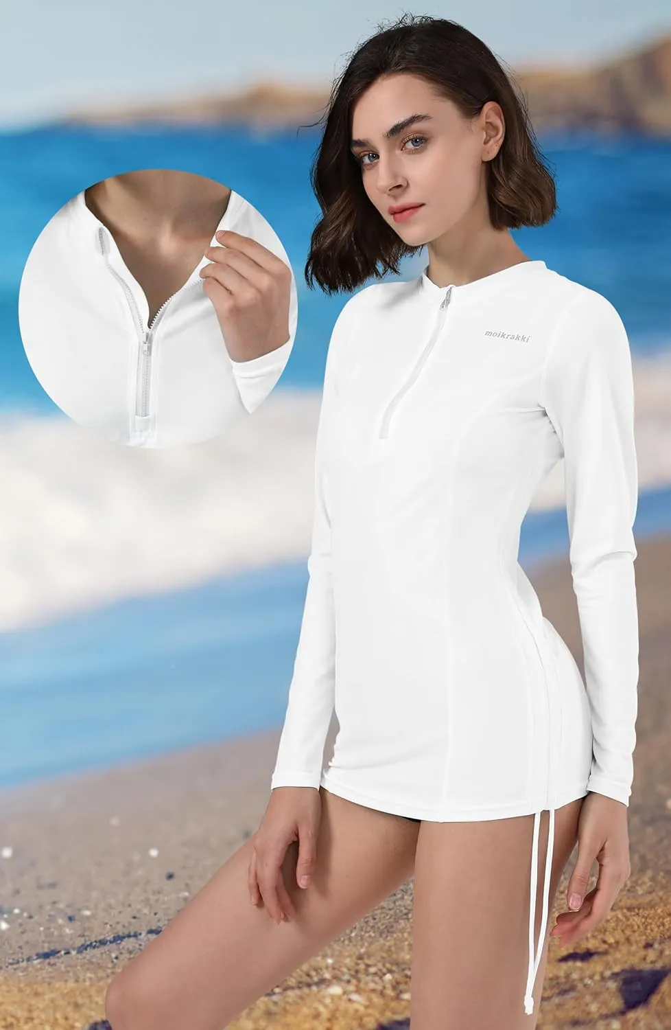 UPF 50  Long Sleeve Swimsuits for Women Ruched Rash Guard for Women Sun Protection Clothing Swim Tops Shirts