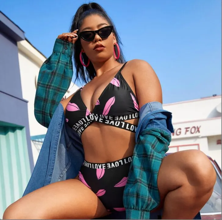 Upopby Cross Fashion Print Swimsuit High Waist Bikini Set