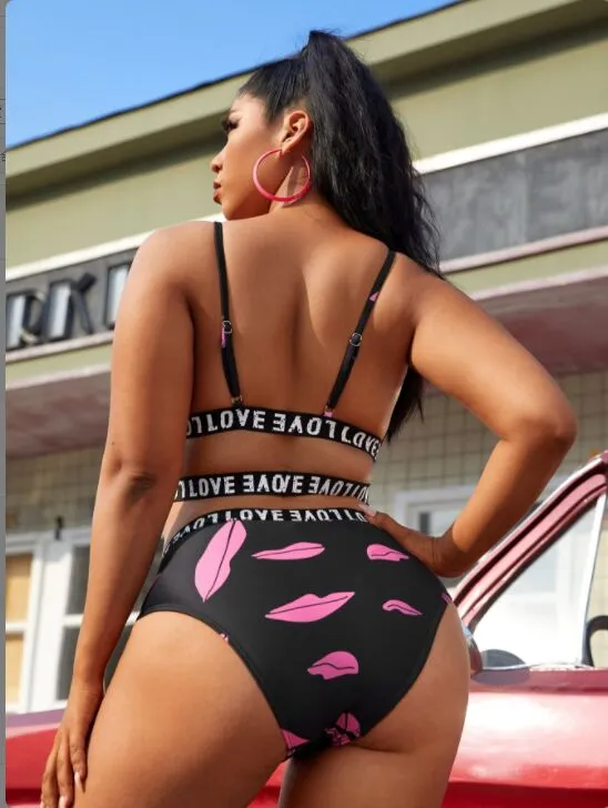 Upopby Cross Fashion Print Swimsuit High Waist Bikini Set