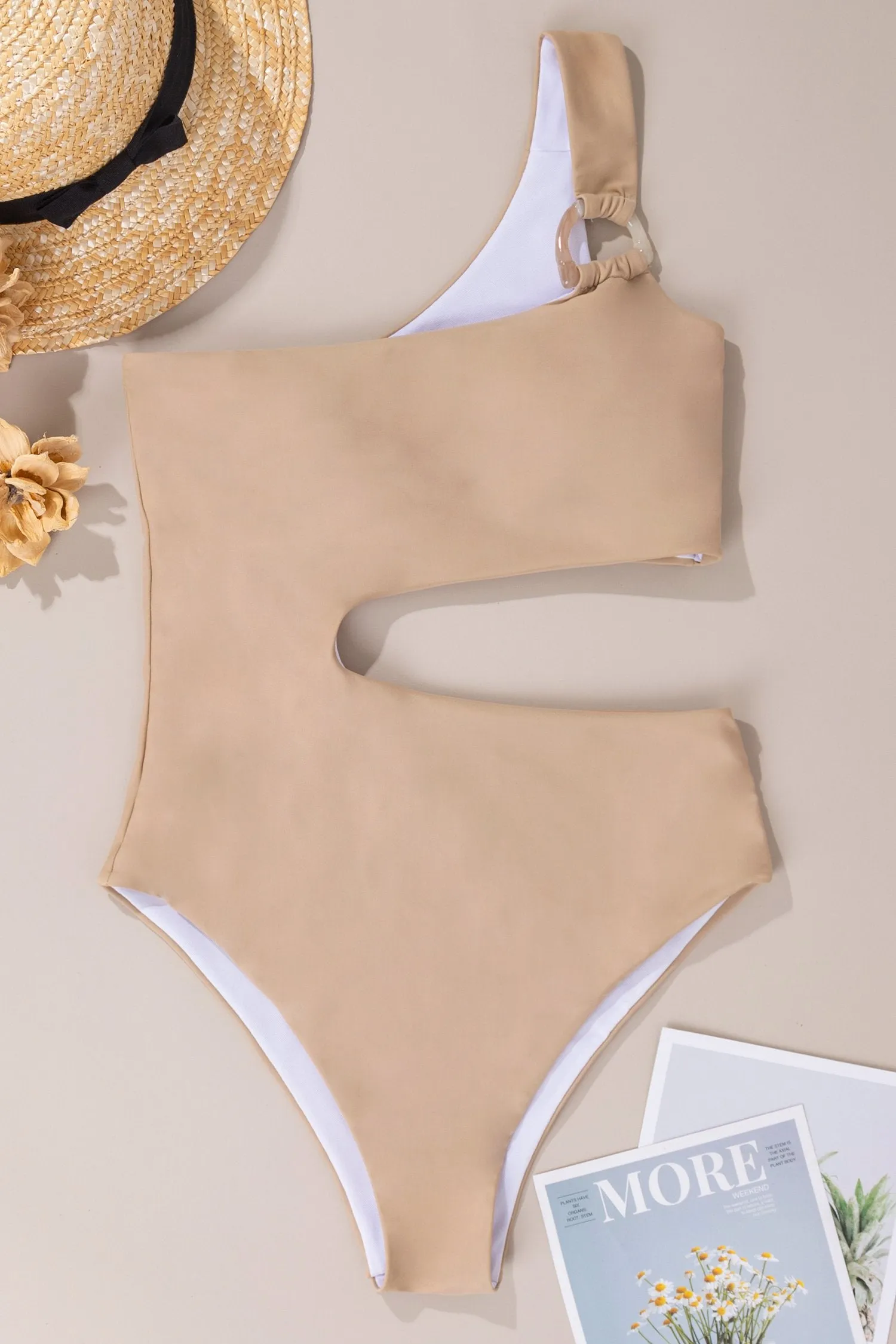 Upopby One Shoulder Side Cut Out One Piece Swimsuit