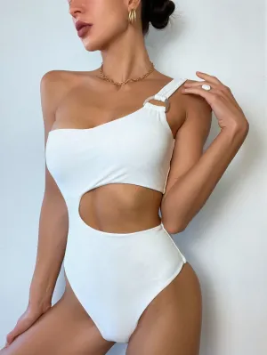 Upopby One Shoulder Side Cut Out One Piece Swimsuit