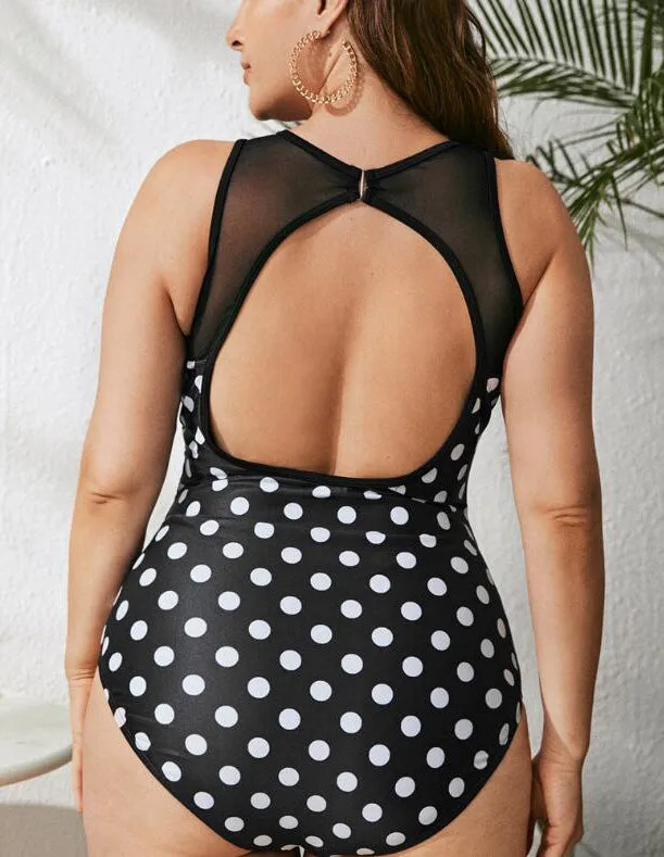 Upopby Polka Dot Hollow Belly Backless One-Piece Swimsuit