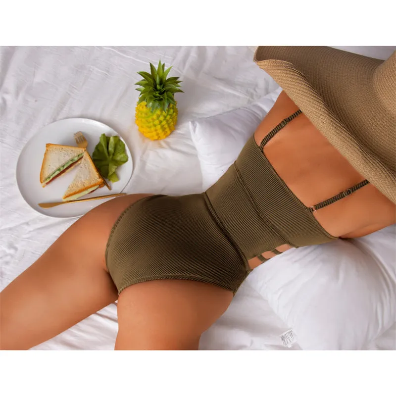 Upopby Solid Bandeau Hollow One-Piece Swimsuit