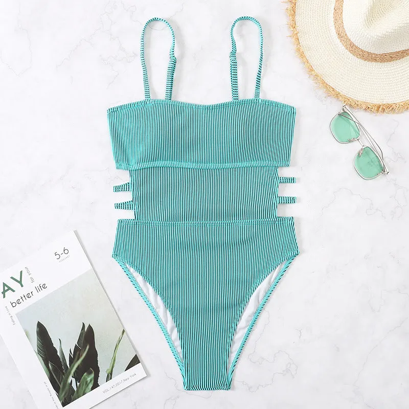 Upopby Solid Bandeau Hollow One-Piece Swimsuit