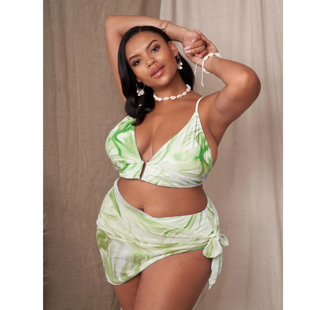 Upopby Tie-dye Backless High Waist Three-piece Bikini Swimsuit