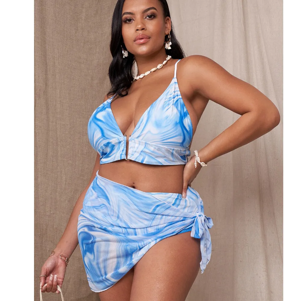 Upopby Tie-dye Backless High Waist Three-piece Bikini Swimsuit
