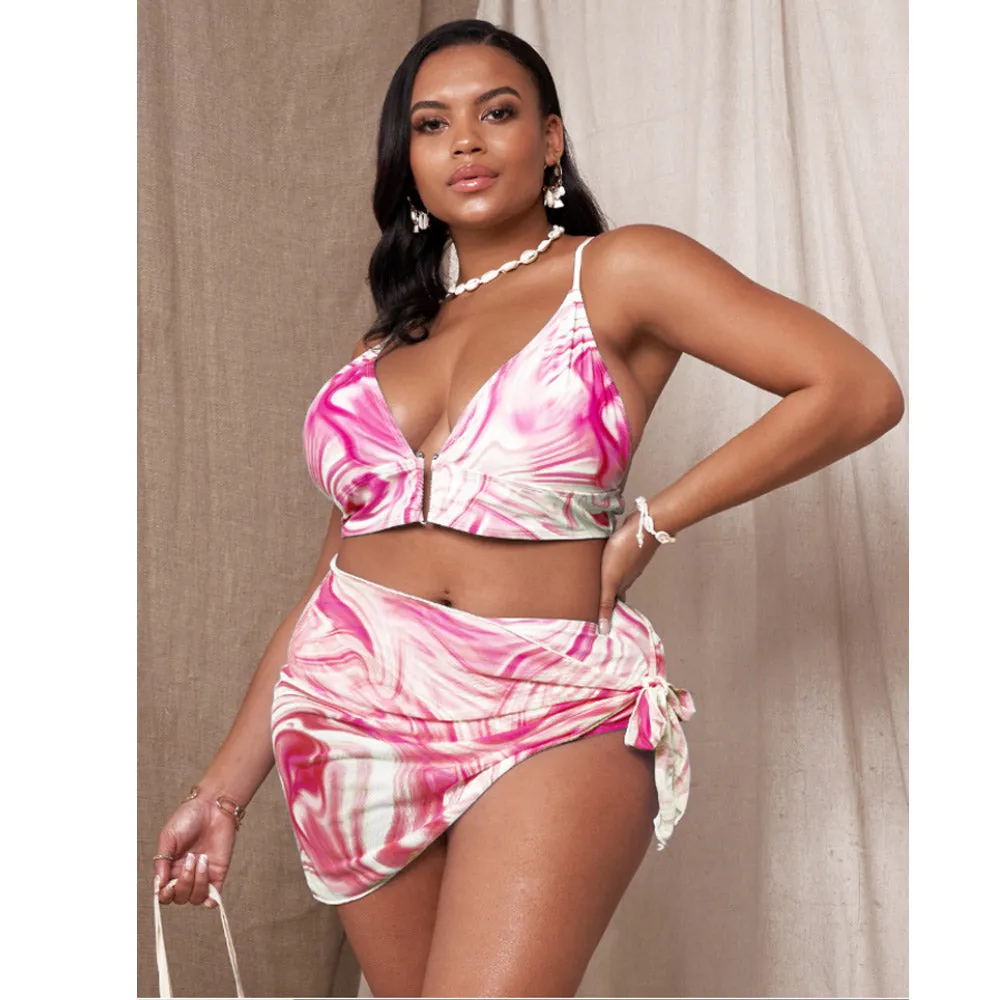 Upopby Tie-dye Backless High Waist Three-piece Bikini Swimsuit