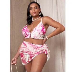 Upopby Tie-dye Backless High Waist Three-piece Bikini Swimsuit