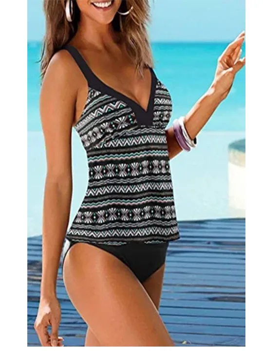 Upopby V-neck Slim Swimsuit Two-Piece Tankinis
