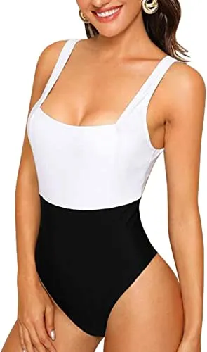 Upopby Women's Color Block High Waist Sports One-Piece Swimsuit