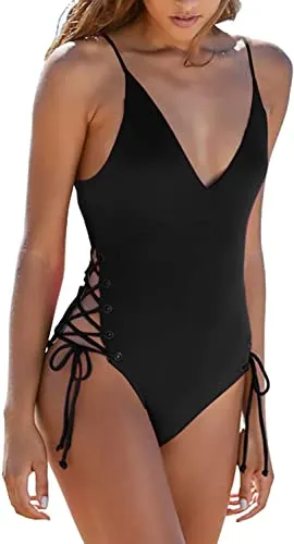 Upopby Women's Sexy One Piece Swimsuit Lace Cross Bandage Swimsuit