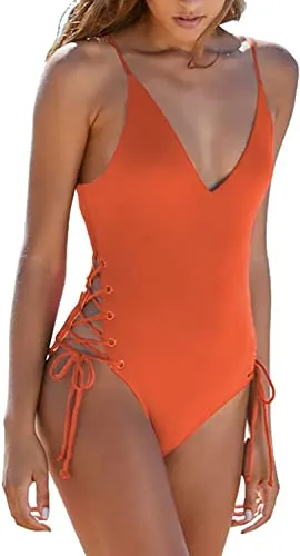 Upopby Women's Sexy One Piece Swimsuit Lace Cross Bandage Swimsuit