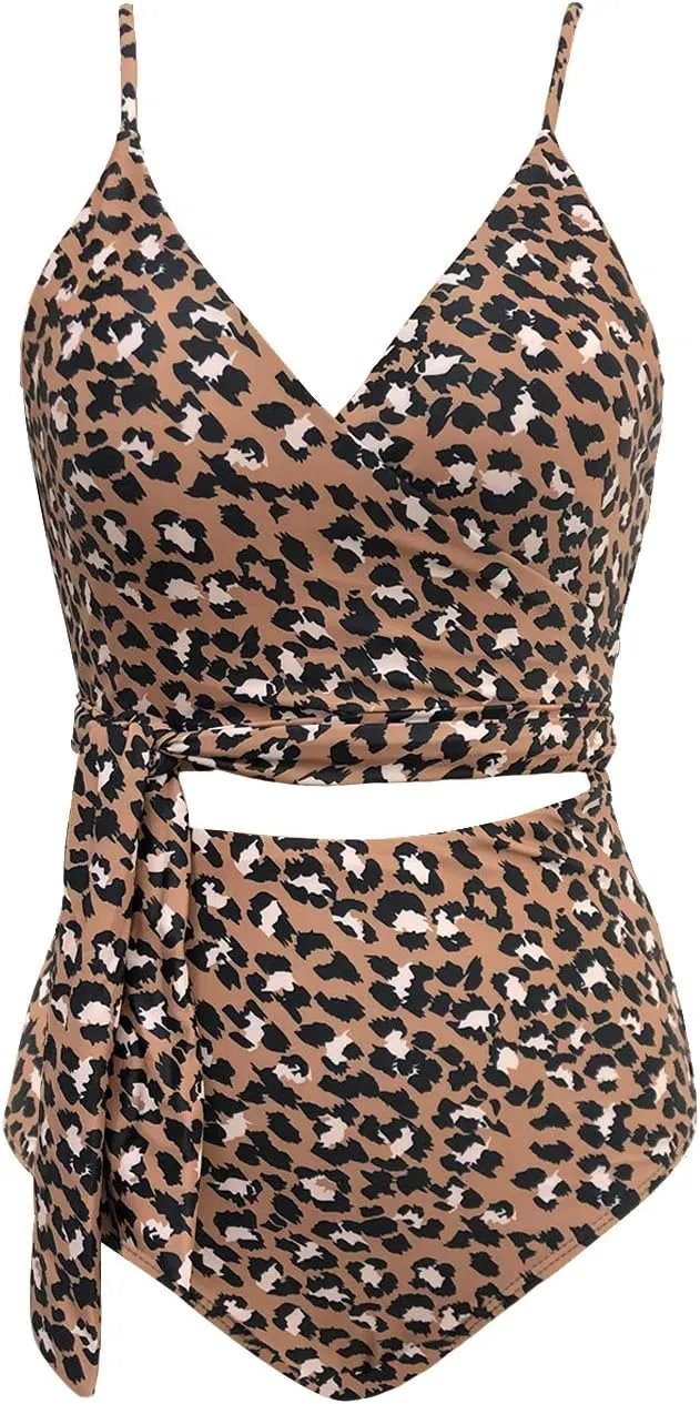 Upopby Women's Sexy One Piece Swimsuits Cut Out Monokini V Neck Wrap Criss Cross Swimwear High Waisted Bathing Suits