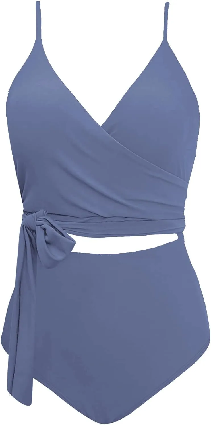 Upopby Women's Sexy One Piece Swimsuits Cut Out Monokini V Neck Wrap Criss Cross Swimwear High Waisted Bathing Suits