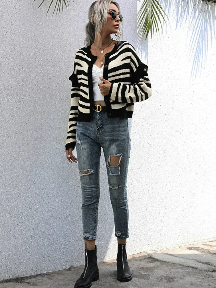 V-neck Striped Cardigan