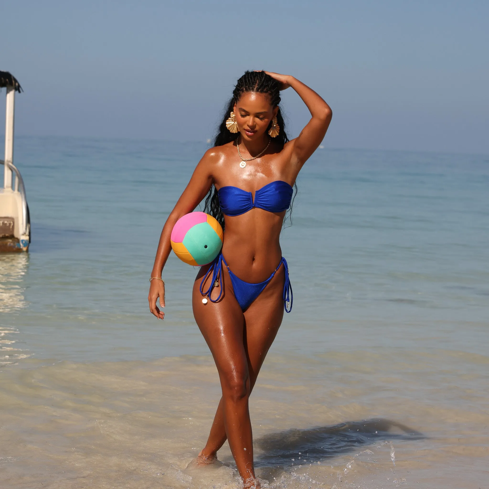 V Strapless Bandeau Bikini Top - Malibu Blue