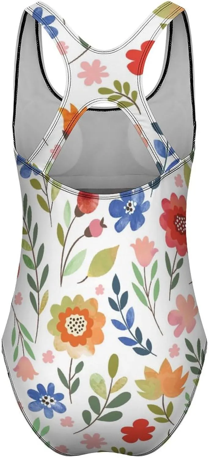 Varied Little Floral Lady One Piece Swimsuits Criss Cross Back Scoop Neck Breathable Tummy Control Swimsuits