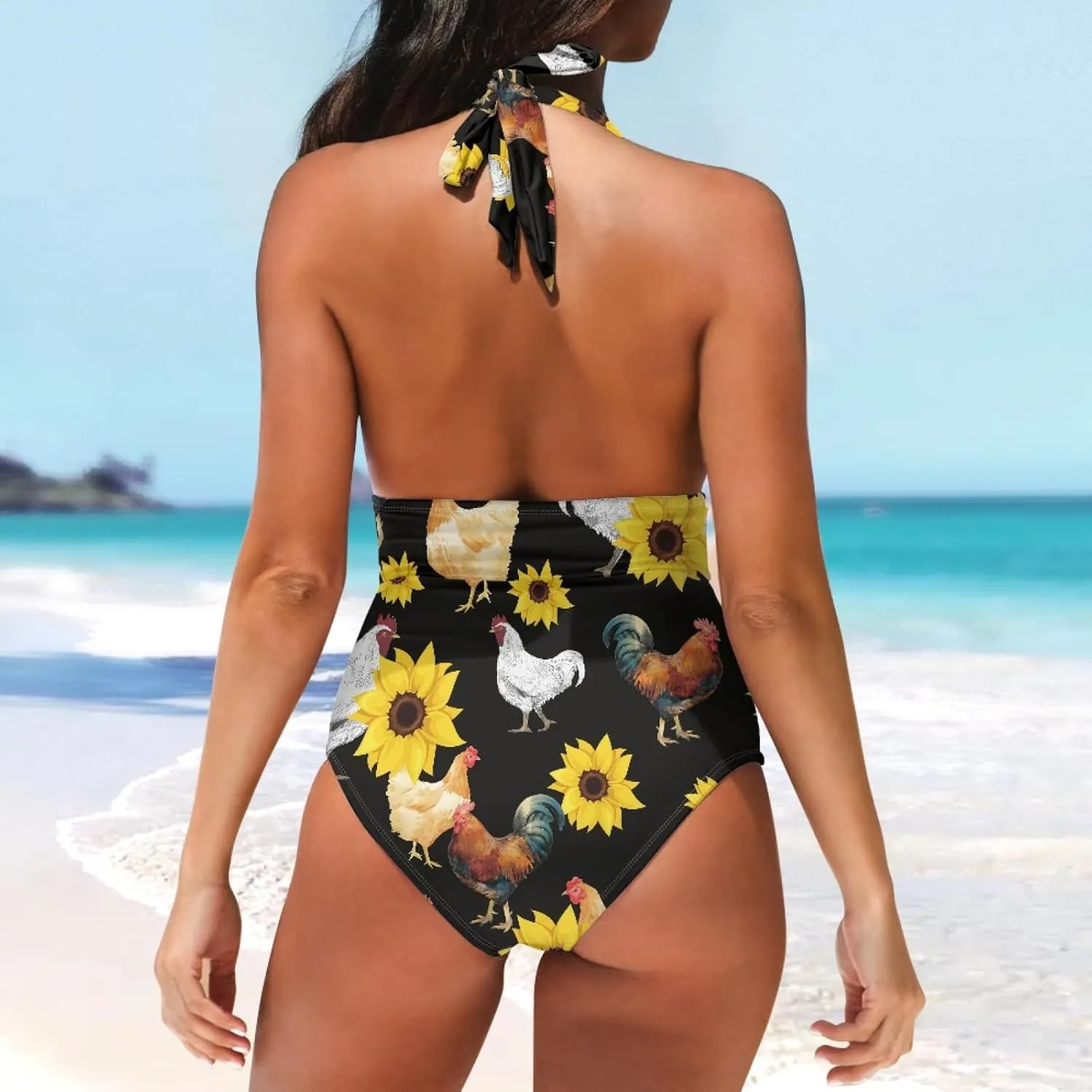 Veniyate Women's One Piece Swimsuit Halter Ruched Swimwear Cutout Tummy Control Bathing Suit
