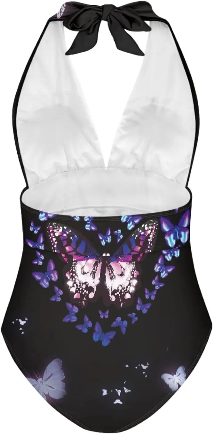 Veniyate Women's One Piece Swimsuit Halter Ruched Swimwear Cutout Tummy Control Bathing Suit