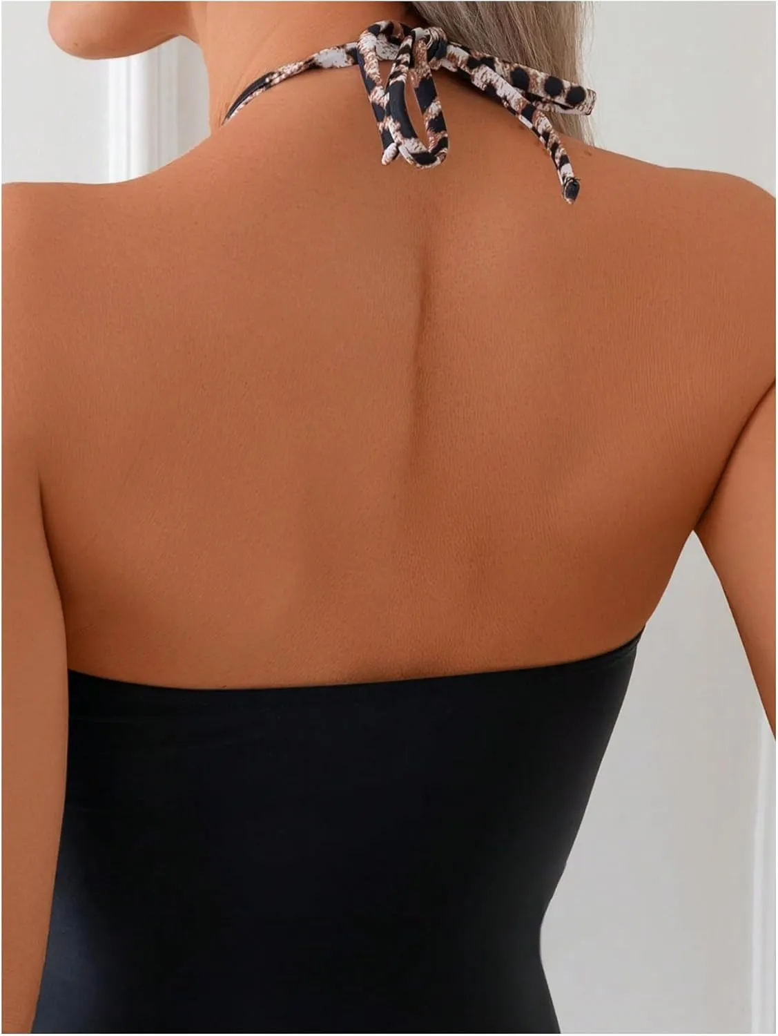Verdusa Women's Leopard Print Cut Out One Piece Swimsuit Backless Halter Monokini