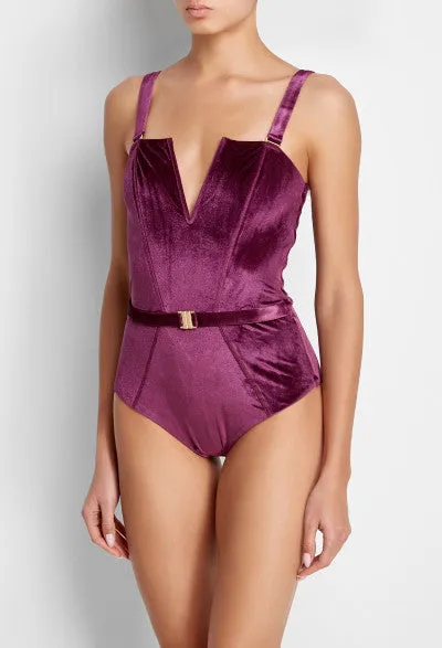 Victory Purple Velvet One-Piece | Luxury Sculpting Swimwear