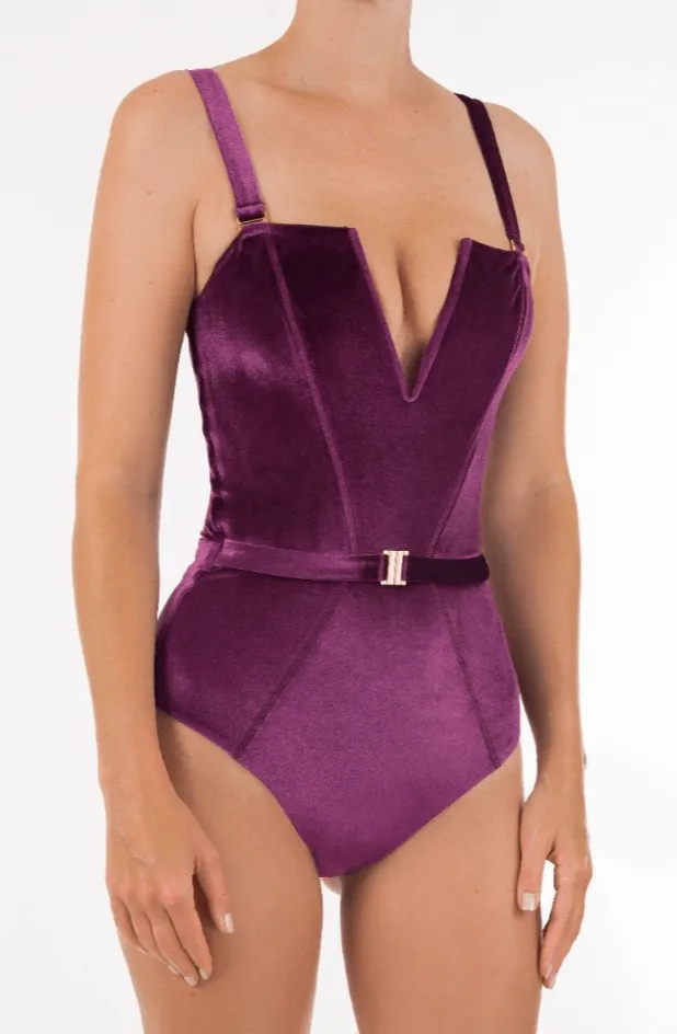 Victory Purple Velvet One-Piece | Luxury Sculpting Swimwear