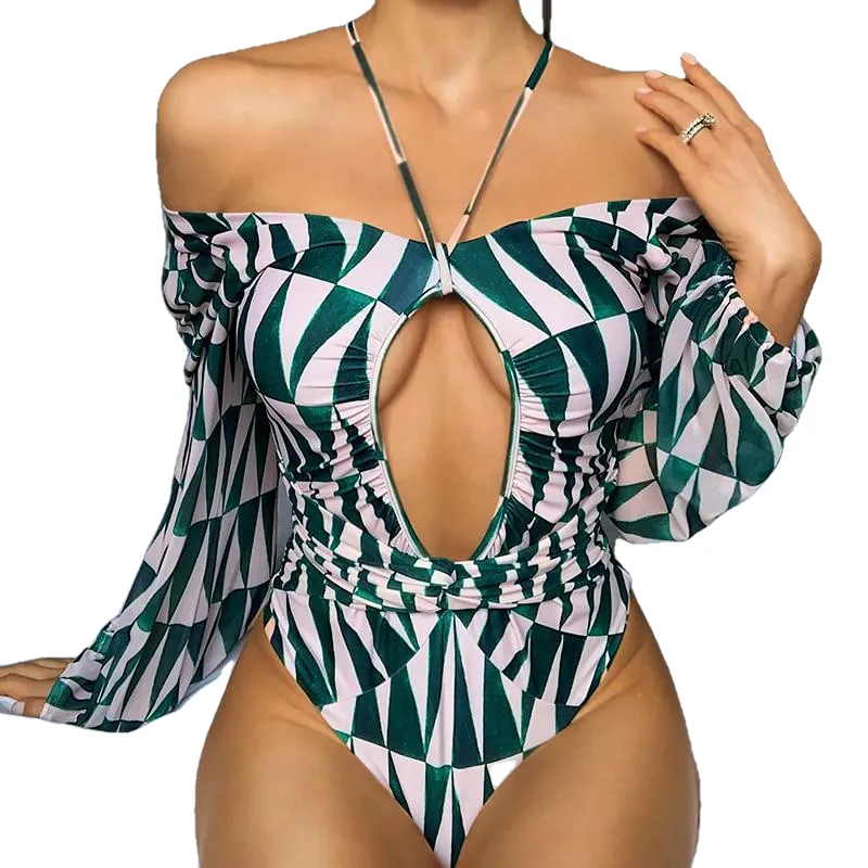 Vintage Female Long Sleeve Swimwear Plus Size One Piece