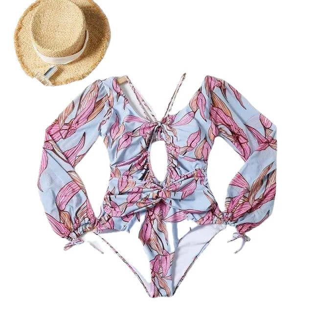 Vintage Female Long Sleeve Swimwear Plus Size One Piece