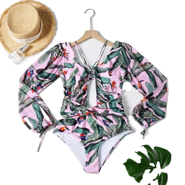 Vintage Female Long Sleeve Swimwear Plus Size One Piece