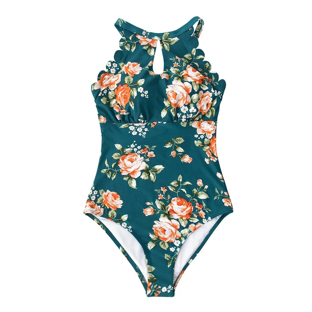 Voguable  Floral and Striped One Piece Swimsuit Sexy Open Back Swimwear Women Monokini Swimsuit Bodysuit Bathing Suit Beachwear