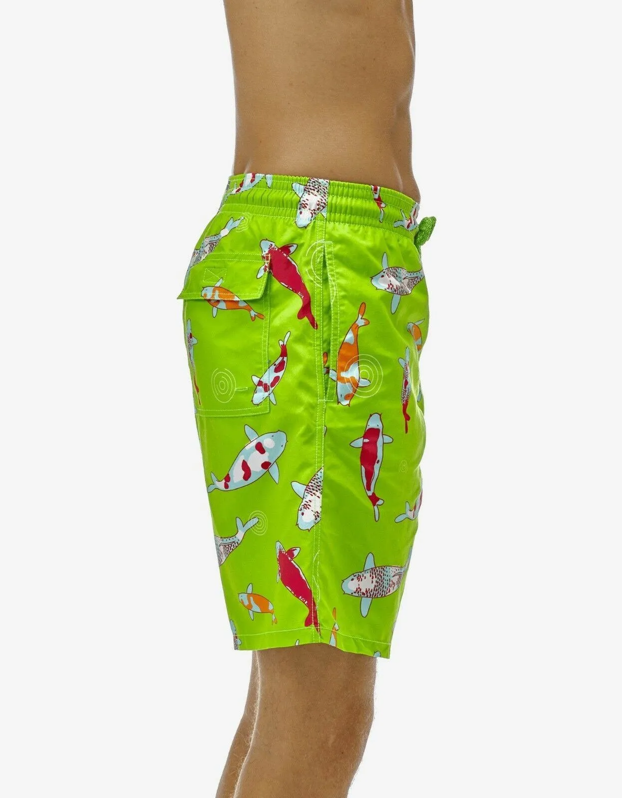 Wasabi Green Carp Print Moorea Swim Shorts