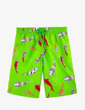 Wasabi Green Carp Print Moorea Swim Shorts