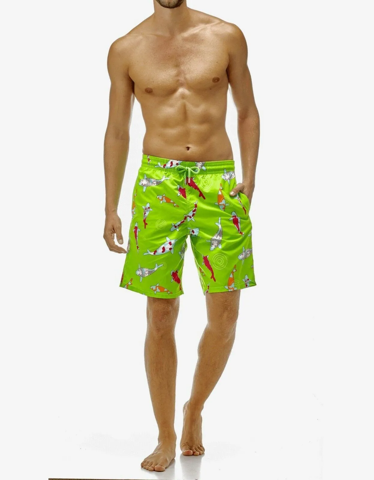 Wasabi Green Carp Print Moorea Swim Shorts