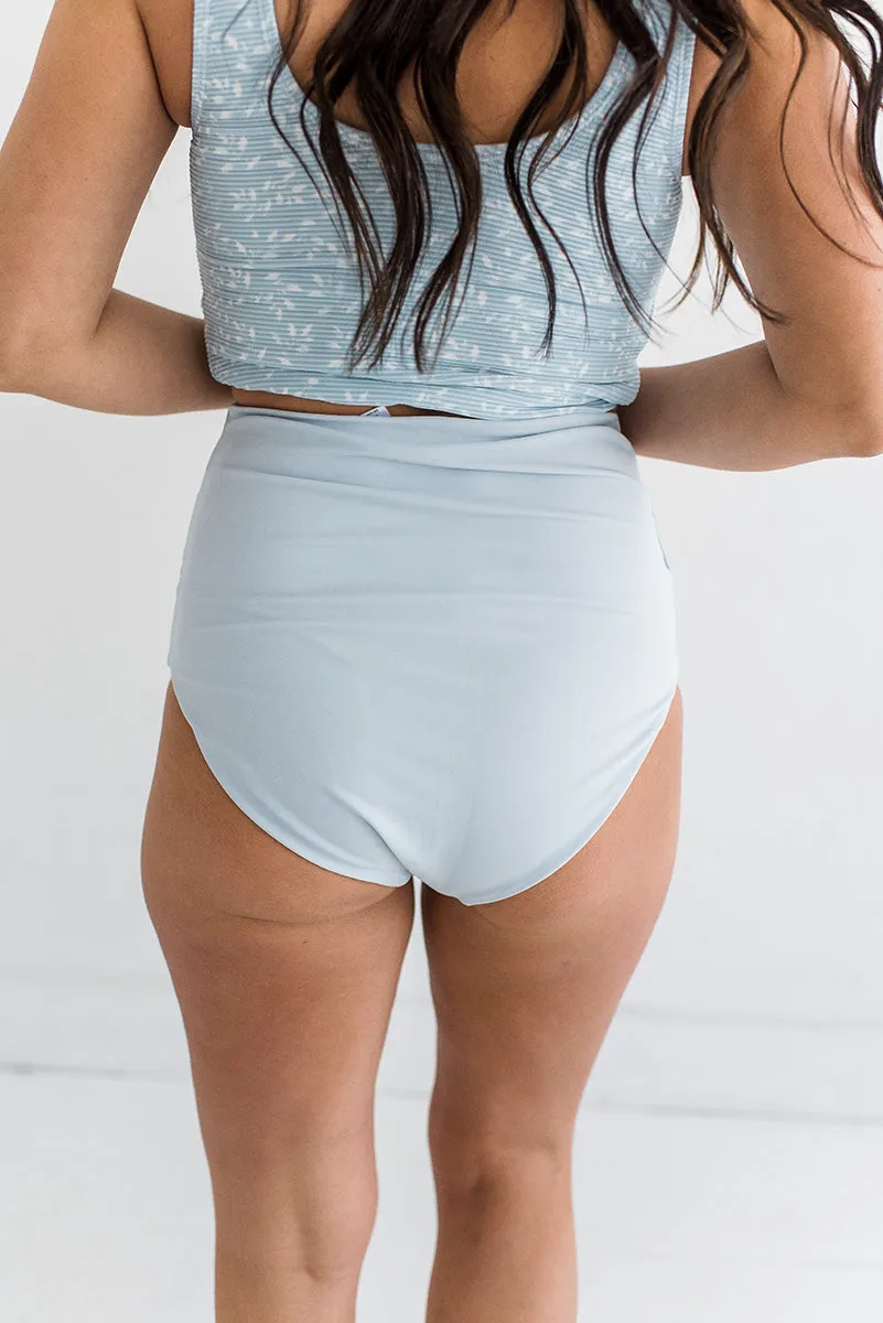 Water Lily High Waisted Reversible Bottoms in Blue