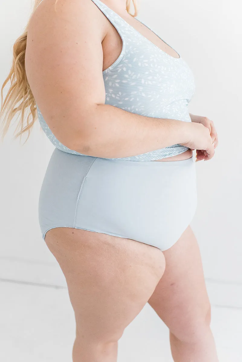 Water Lily High Waisted Reversible Bottoms in Blue