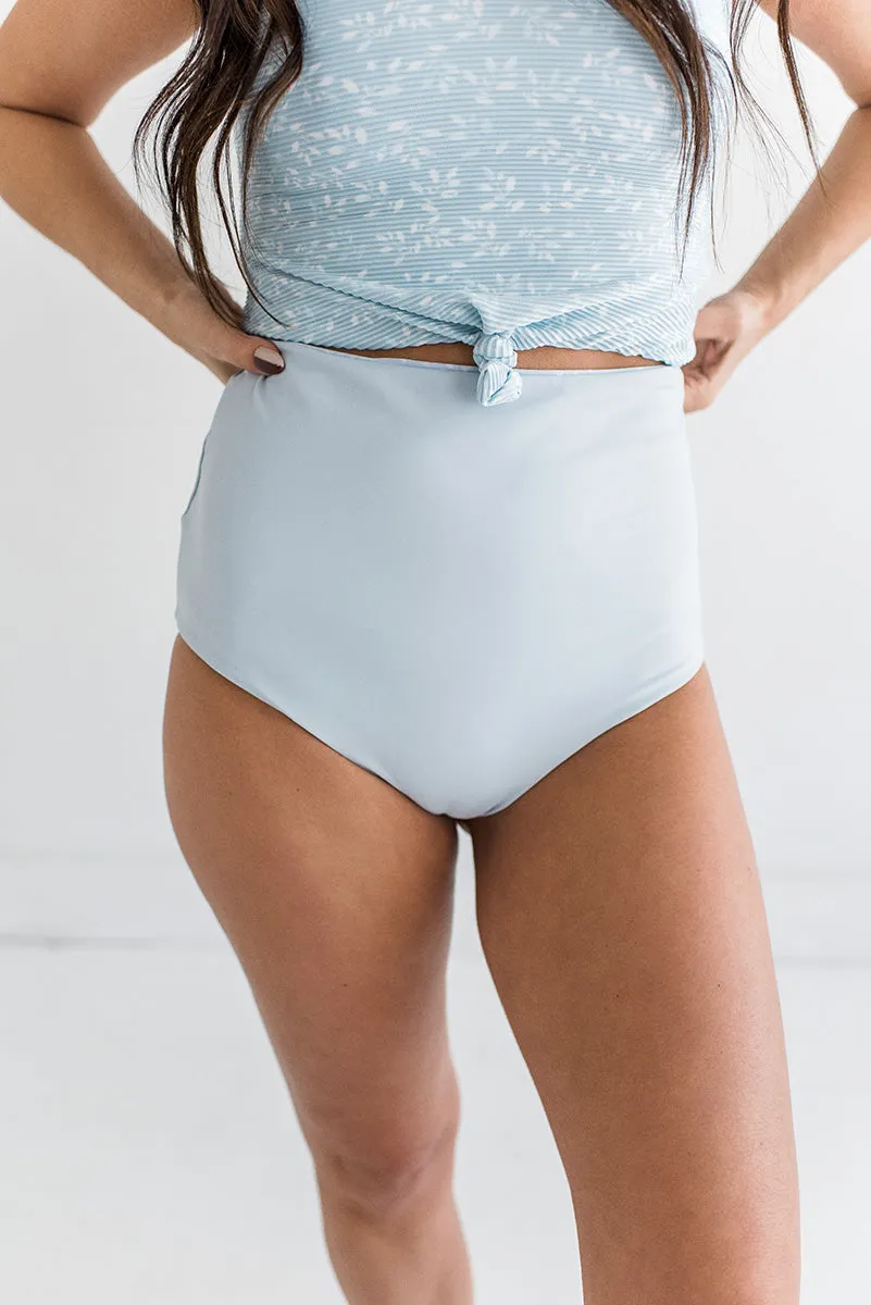 Water Lily High Waisted Reversible Bottoms in Blue
