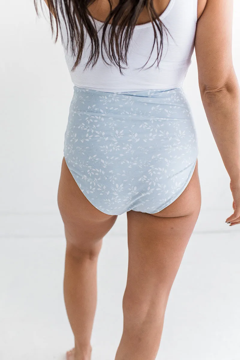 Water Lily High Waisted Reversible Bottoms in Blue