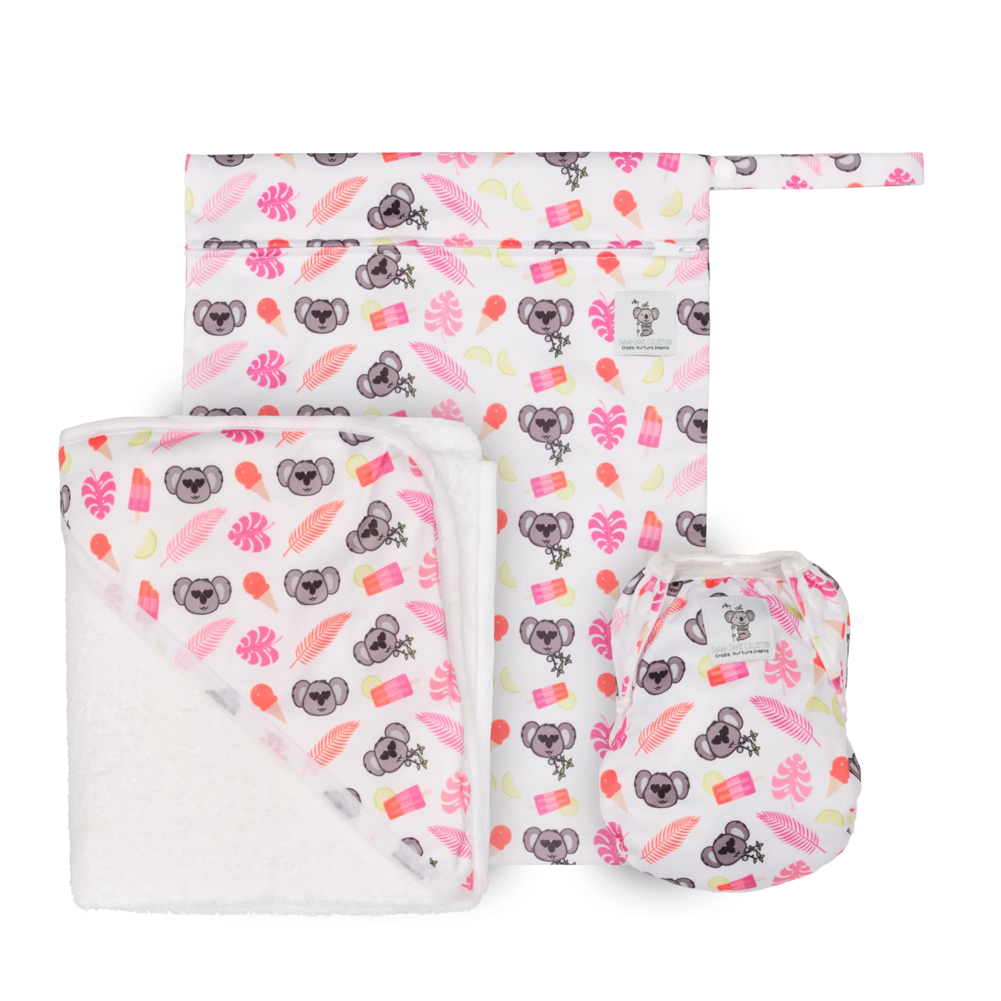 Waterproof Zip Wet Bag (Large) - Pink Koala- 40x30cm