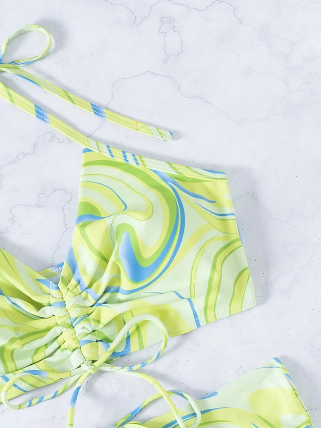 Wave Pattern Halter Shorts Bikini Swimsuit