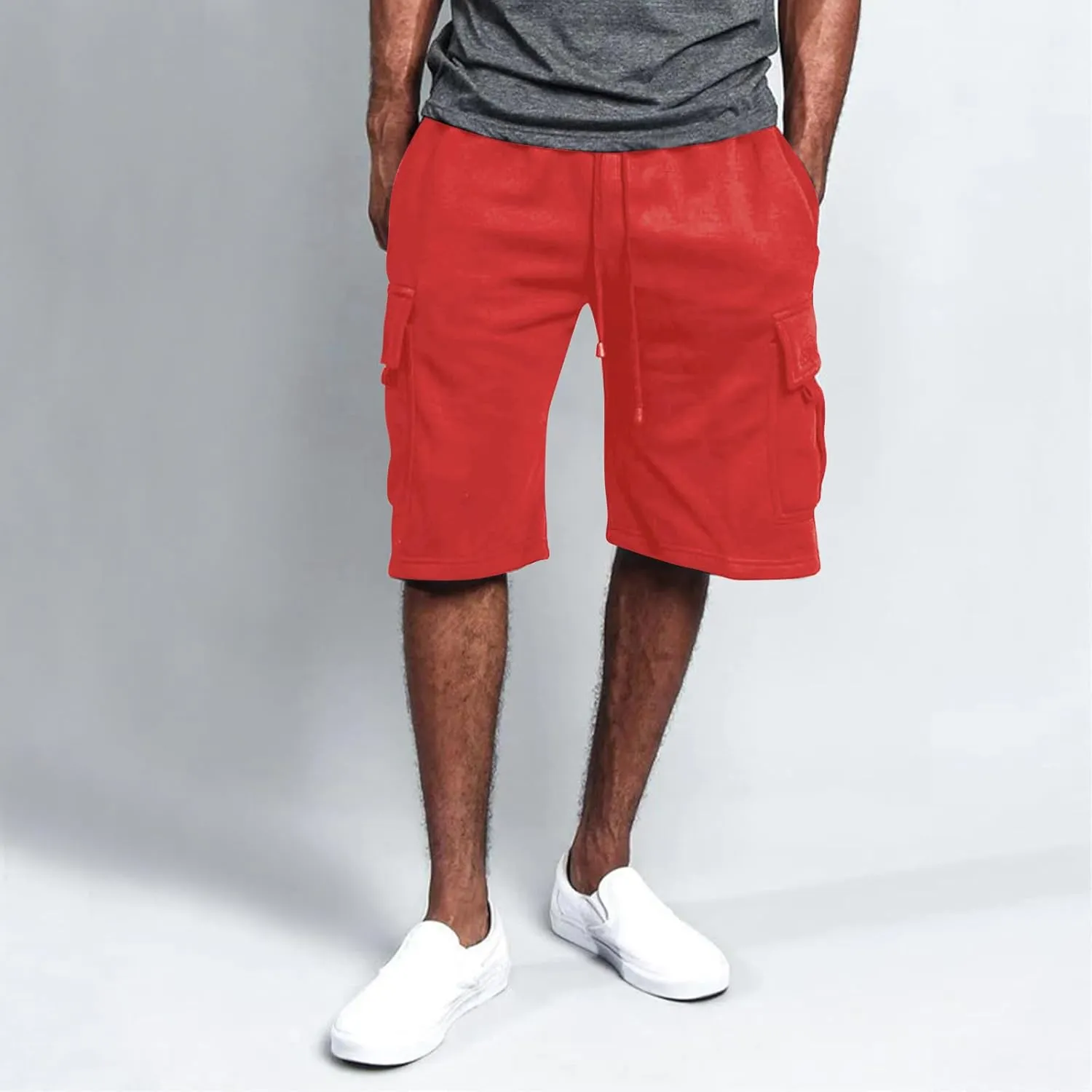 WENKOMG1 Casual Cargo Shorts for Men Elastic Waist Drawstring SweatShorts Jogging Workout Gym Shorts with Multi Pockets