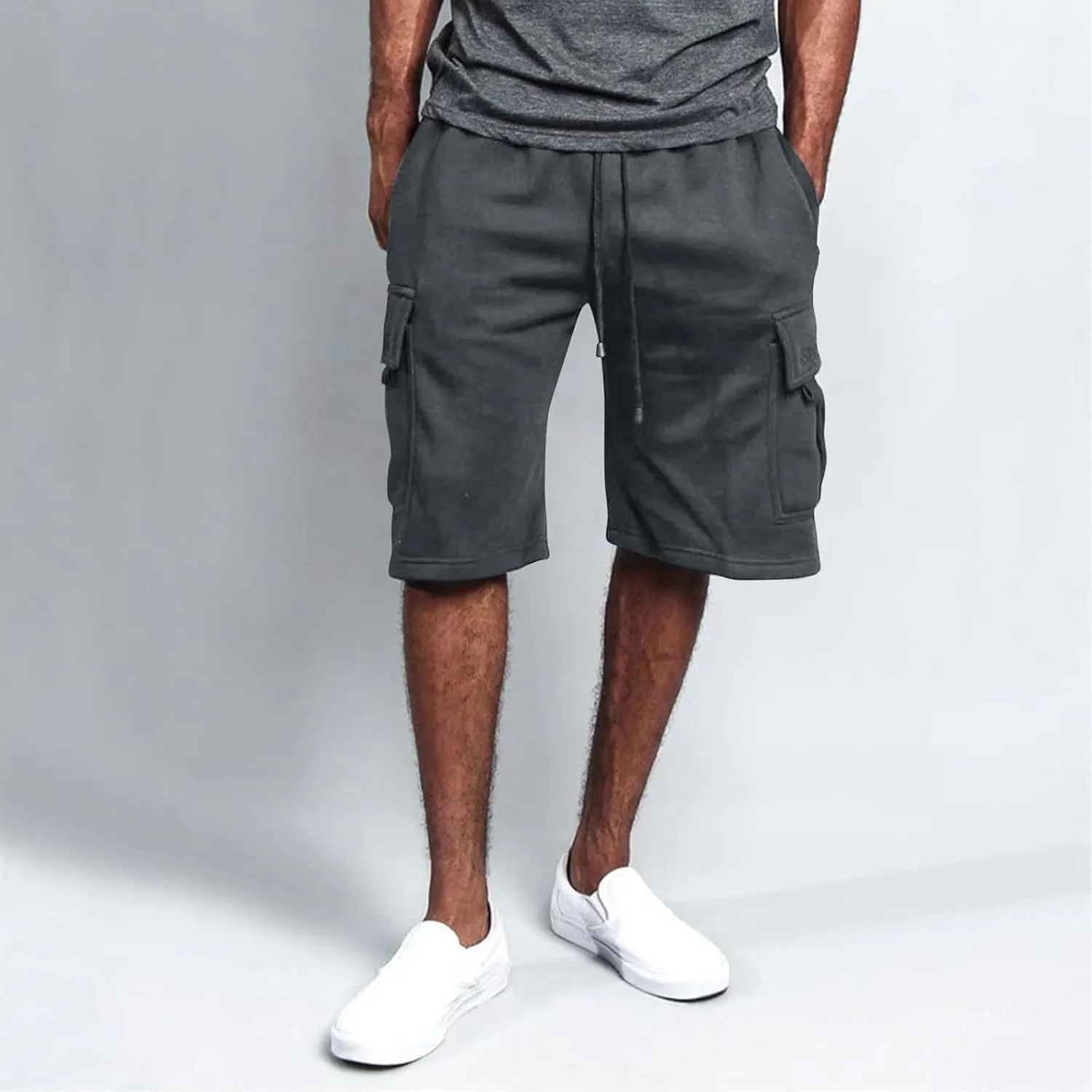 WENKOMG1 Casual Cargo Shorts for Men Elastic Waist Drawstring SweatShorts Jogging Workout Gym Shorts with Multi Pockets
