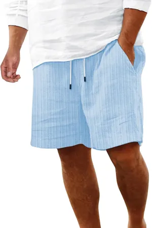 WENKOMG1 Cotton Linen Shorts for Men, Textured Lightweight Summer Shorts Elastic Waist Drawstring Solid Beach Shorts