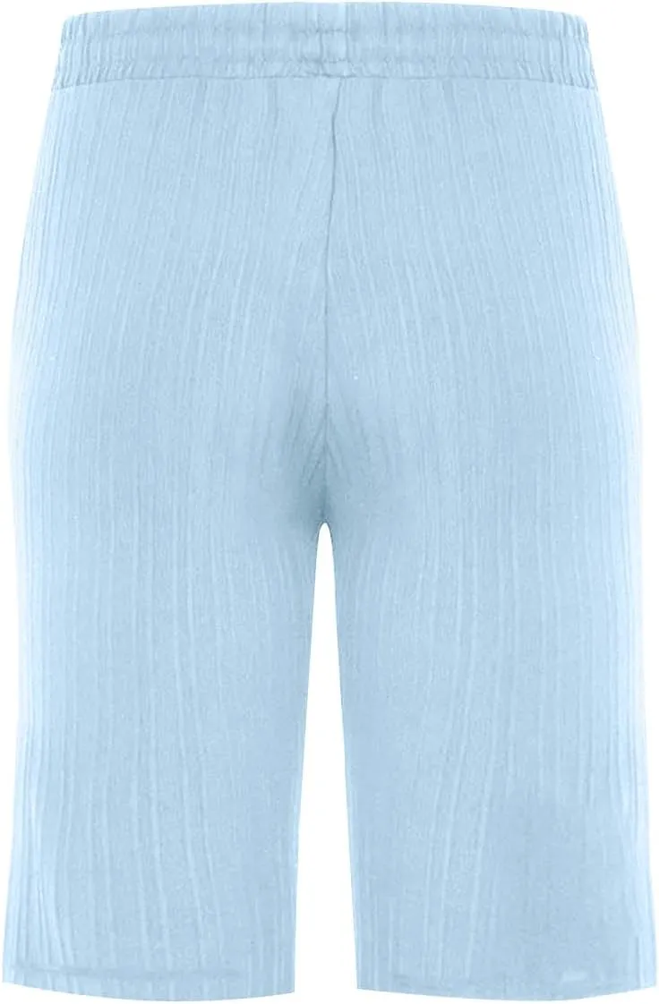 WENKOMG1 Cotton Linen Shorts for Men, Textured Lightweight Summer Shorts Elastic Waist Drawstring Solid Beach Shorts