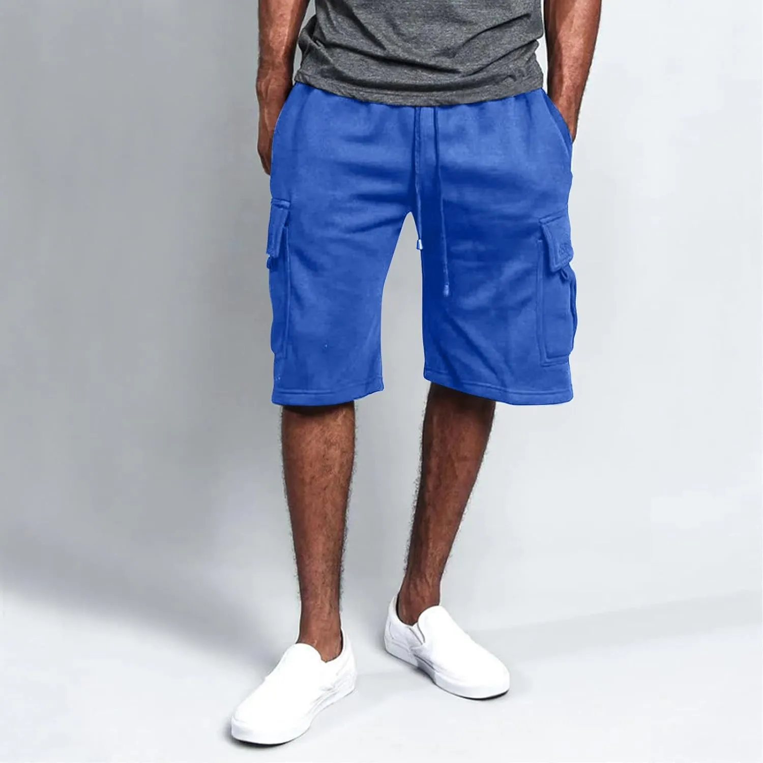 WENKOMG1 Mens Casual Cargo Shorts Elastic Waist Drawstring Workout SweatShorts Jogging Gym Shorts with Multi Pockets